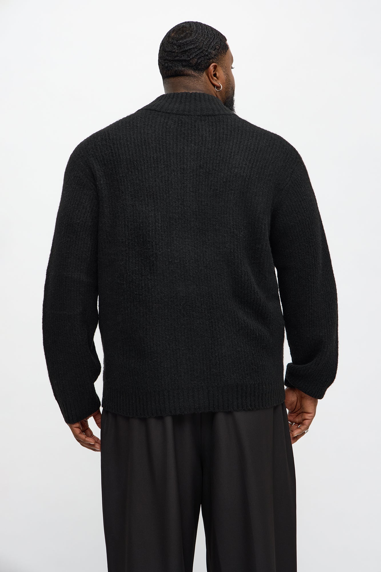 Oversized Willow Ribbed Zip Up Sweater - Black
