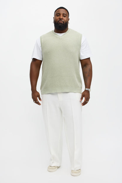 Textured Preppy Sweater Vest - Sage