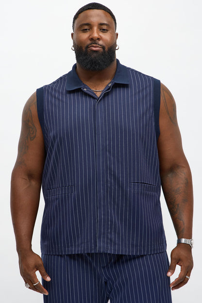 Straight Striped Elevated Vest - Navy
