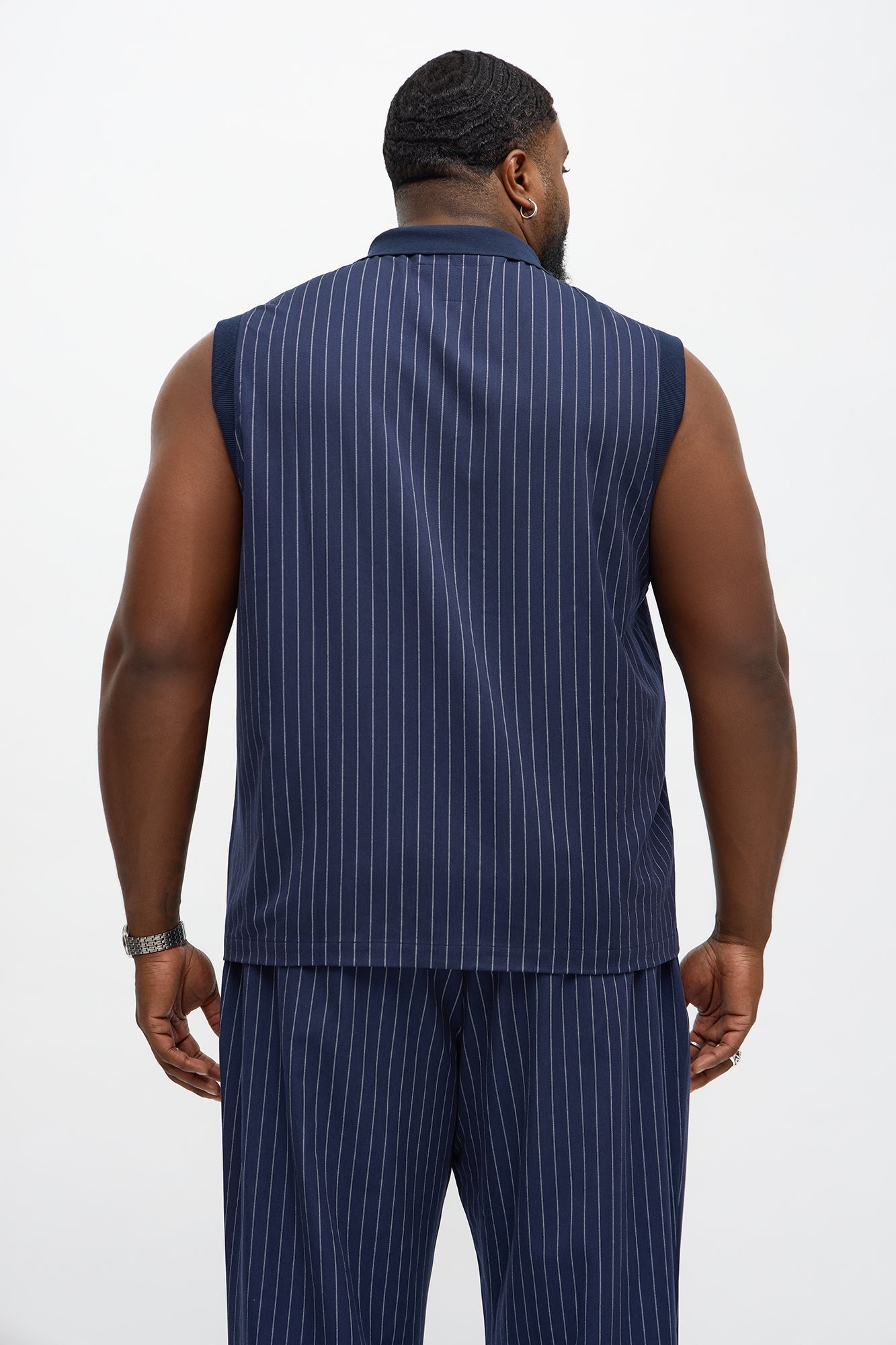 Straight Striped Elevated Vest - Navy