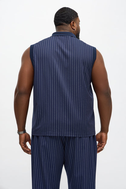 Straight Striped Elevated Vest - Navy