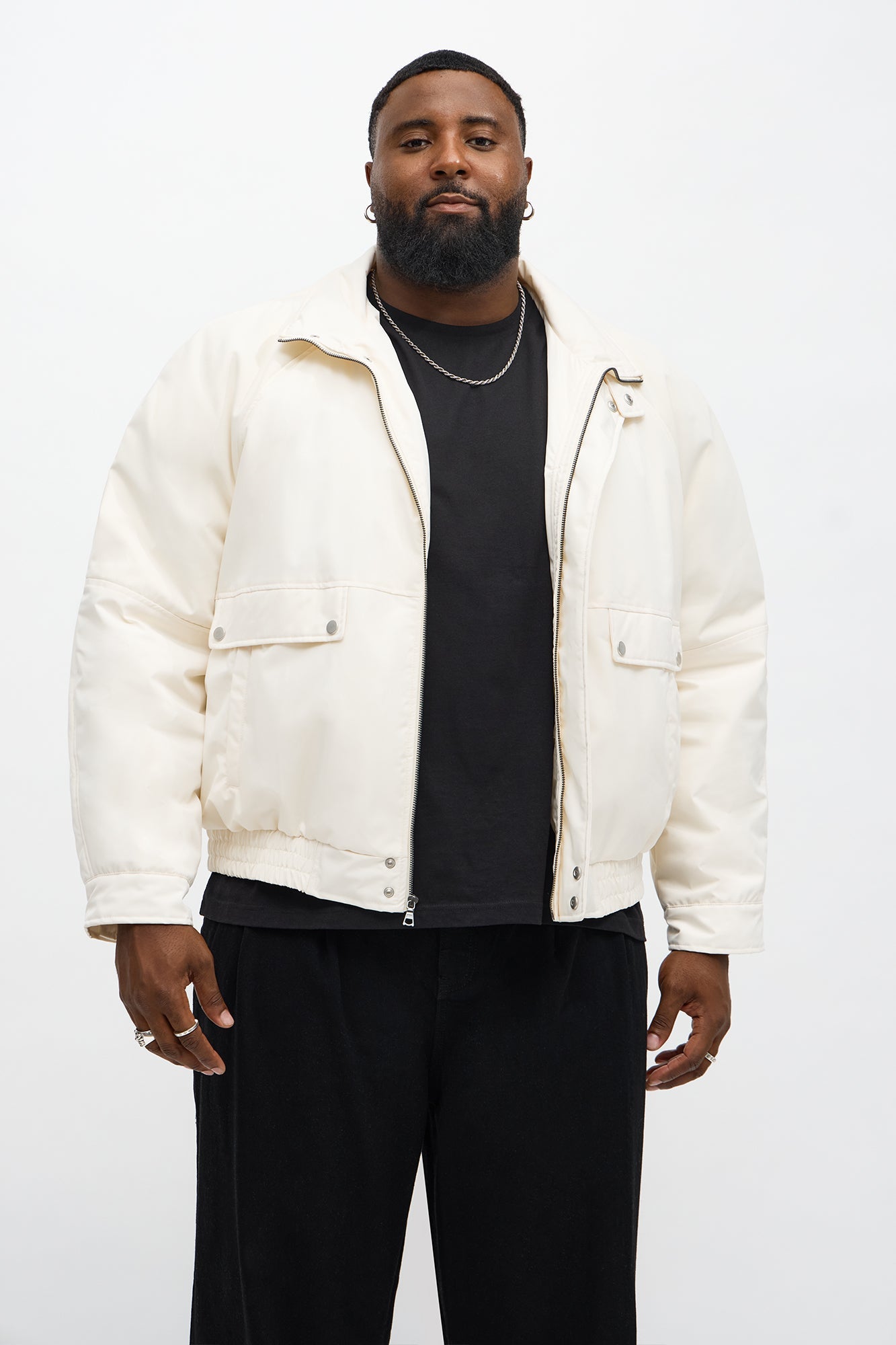 Level Up Paneled Bomber Puffer Jacket - Off White