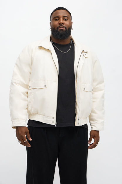 Level Up Paneled Bomber Puffer Jacket - Off White
