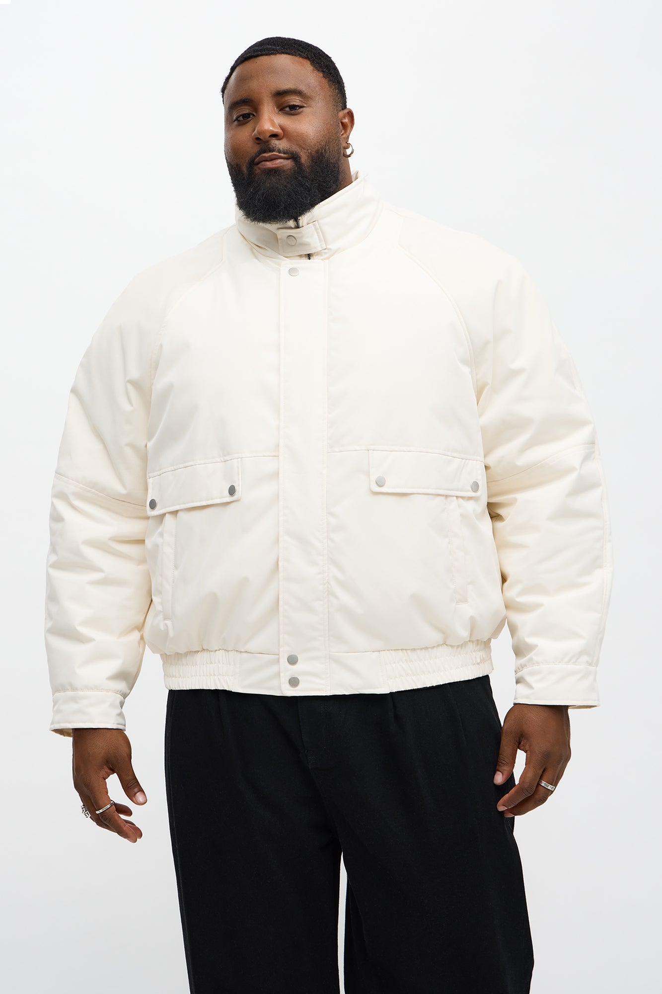 Level Up Paneled Bomber Puffer Jacket - Off White