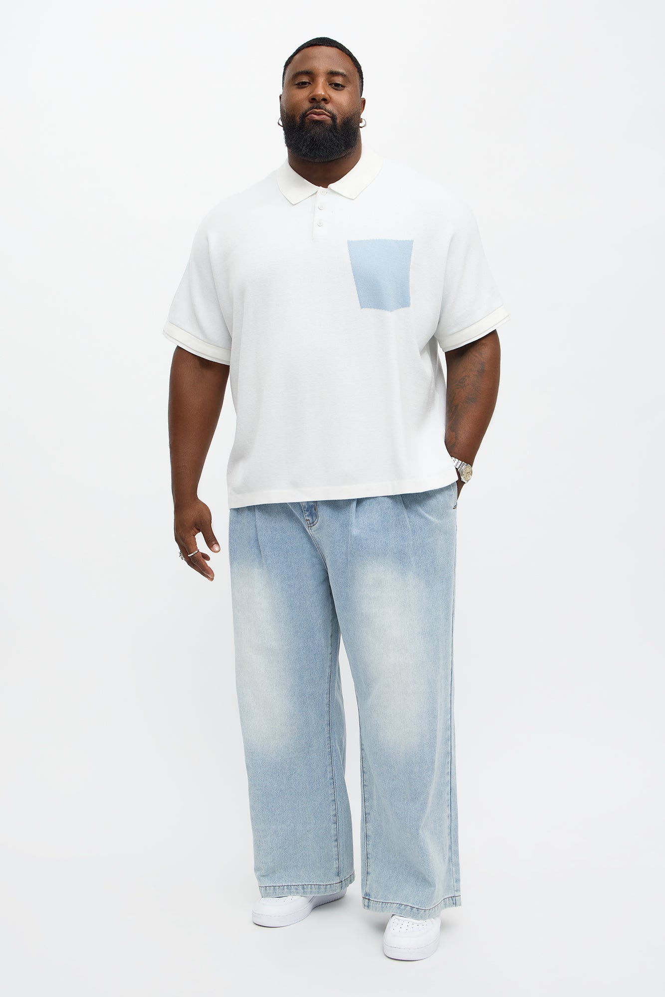 Baggy Wide Leg Pleated Jean - Light Wash