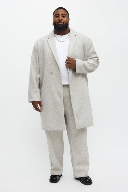 Elevated Faux Wool Double Breasted Car Coat - Grey