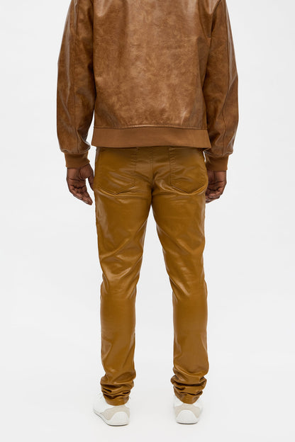 Stacked Skinny High Shine Wax Coated Jean - Brown