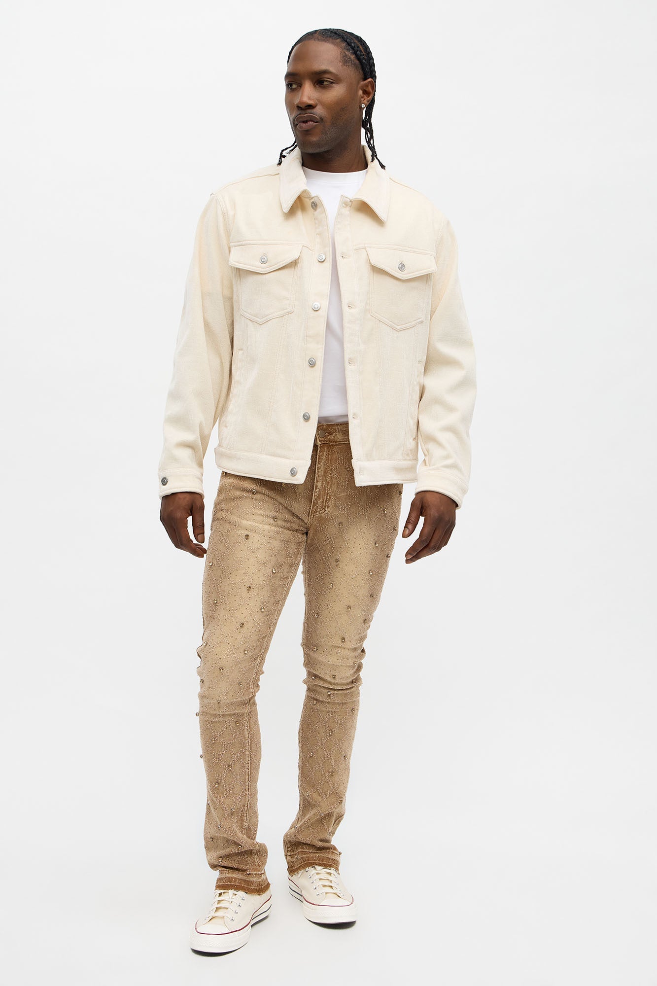 Stacked Slim Flare We WIldin In Bling Jean - Brown