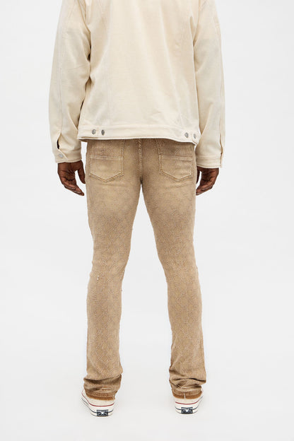 Stacked Slim Flare We WIldin In Bling Jean - Brown