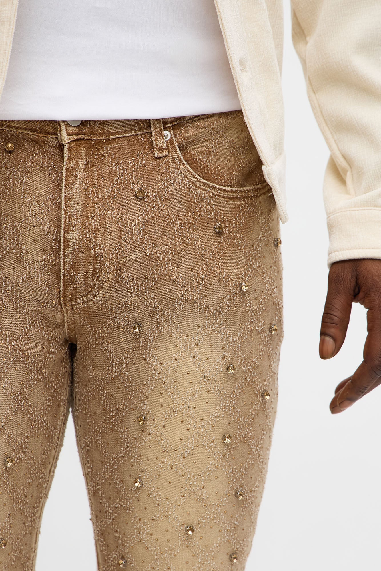 Stacked Slim Flare We WIldin In Bling Jean - Brown