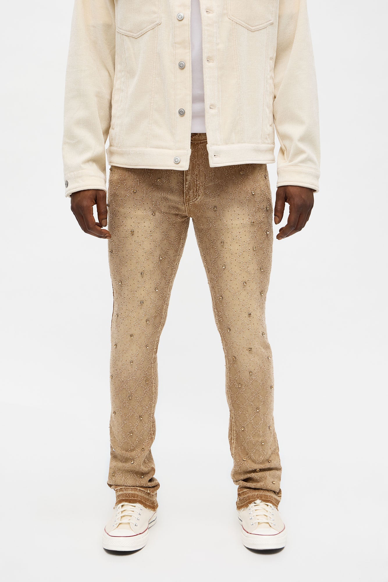 Stacked Slim Flare We WIldin In Bling Jean - Brown