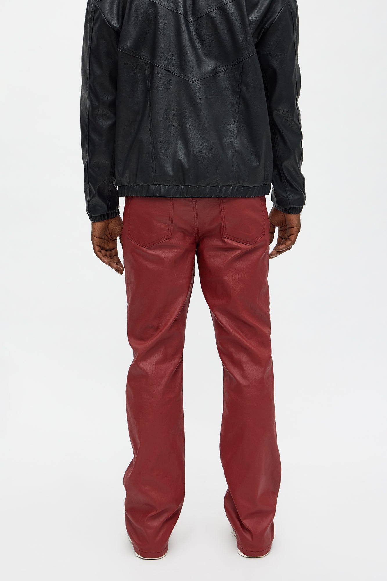 Stacked Slim Flare Wax Coated Slit Jean - Burgundy