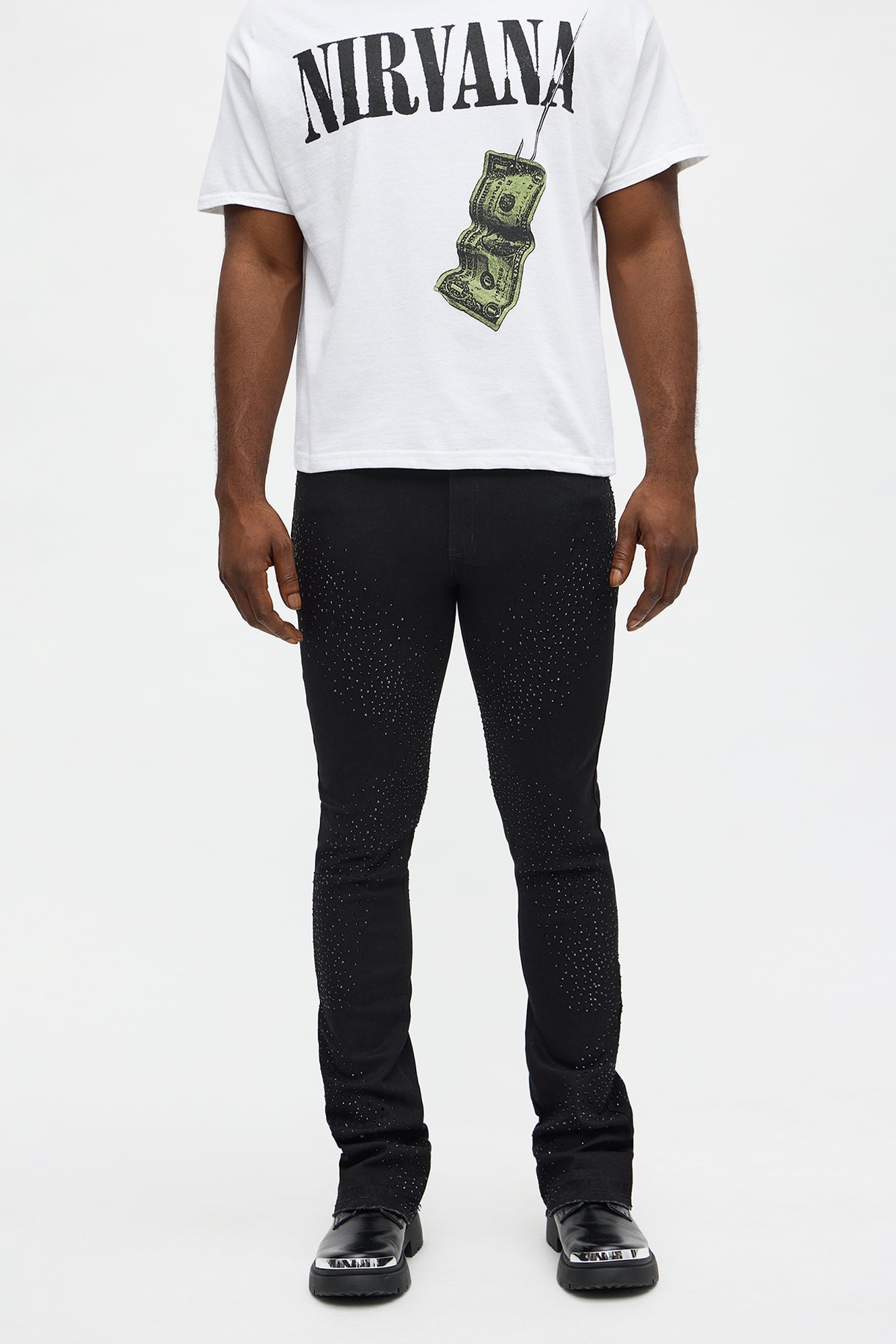 Stacked Skinny Flare Got That Razz Jewel Jean - Black