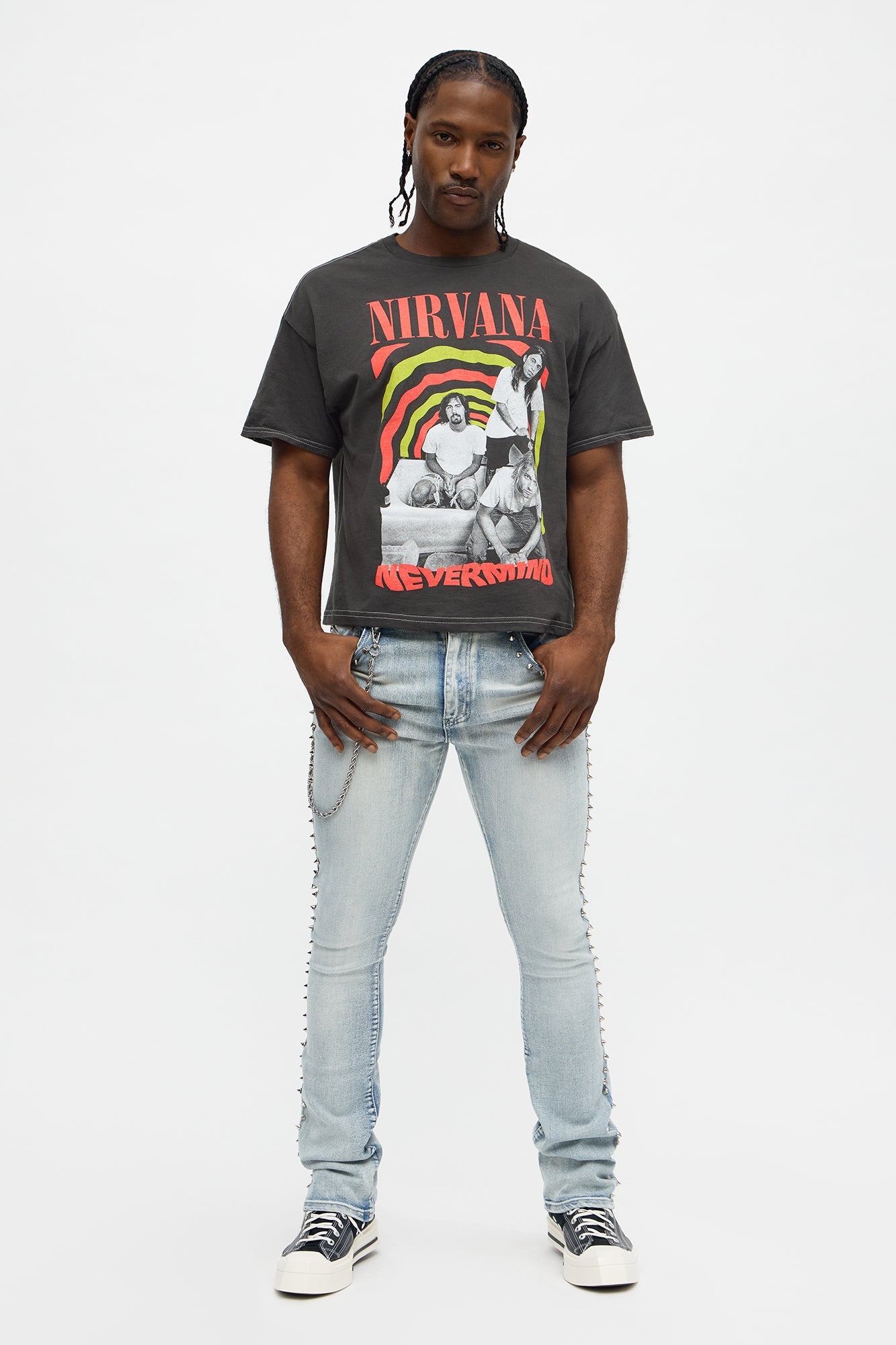 Stacked Skinny Flare Spike It Studded Jean - Light Wash
