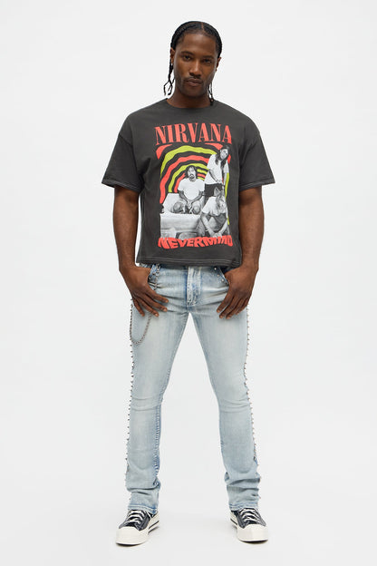 Stacked Skinny Flare Spike It Studded Jean - Light Wash