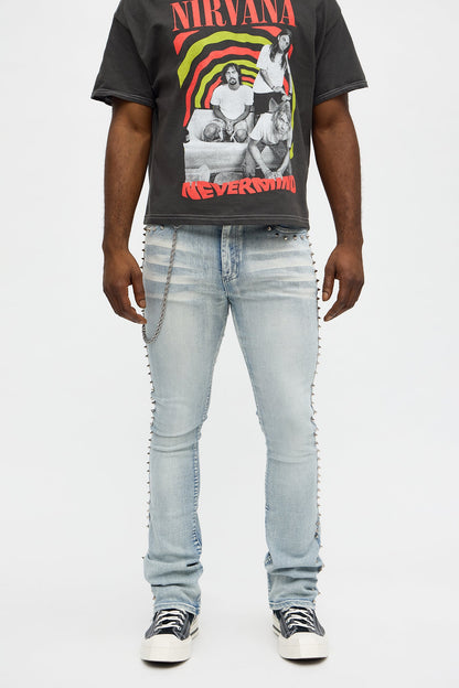 Stacked Skinny Flare Spike It Studded Jean - Light Wash