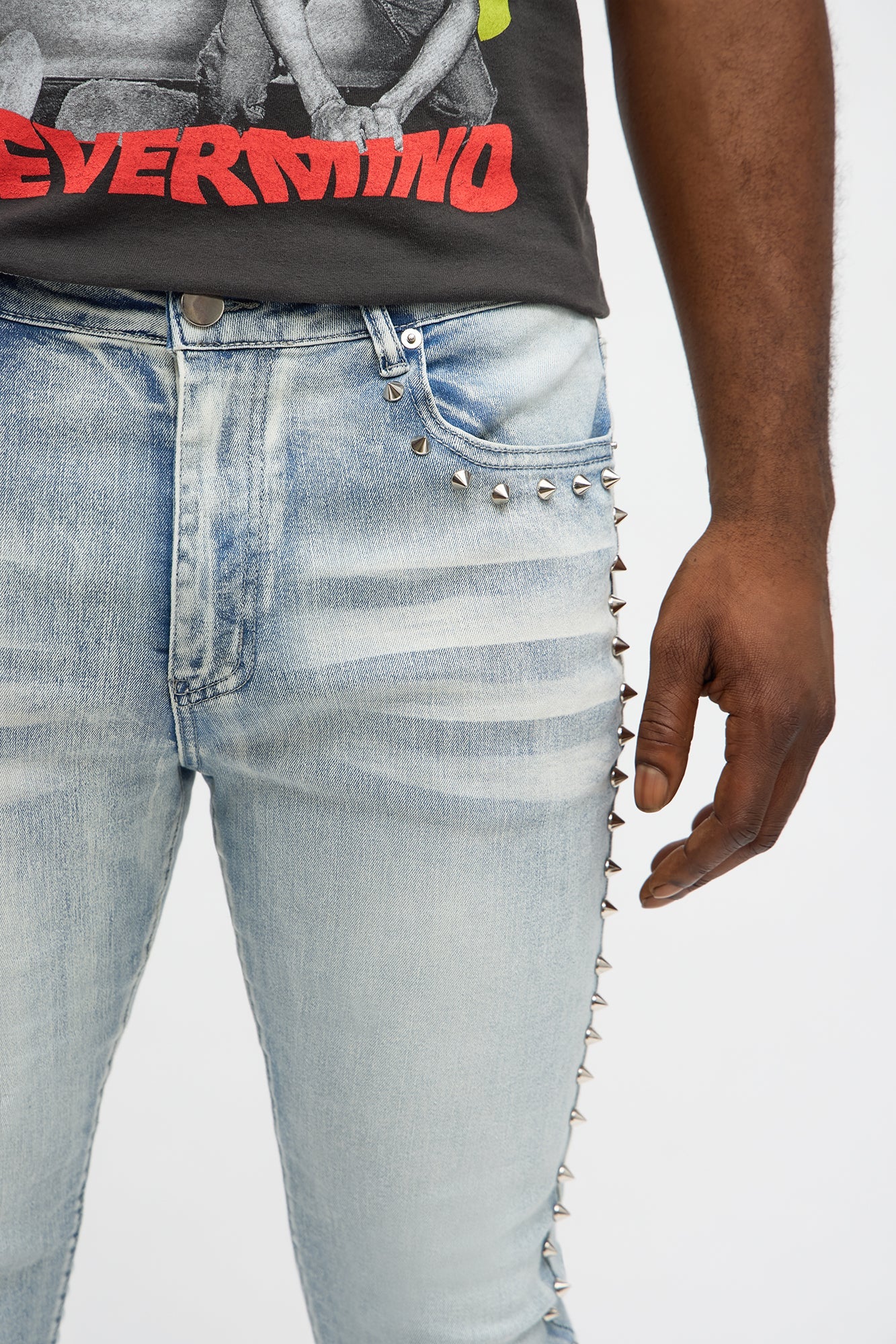 Stacked Skinny Flare Spike It Studded Jean - Light Wash