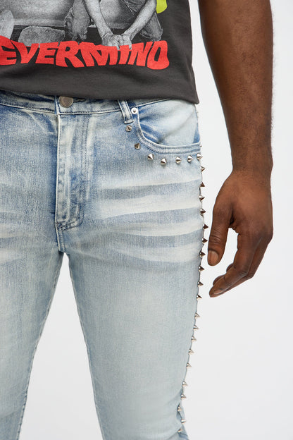 Stacked Skinny Flare Spike It Studded Jean - Light Wash