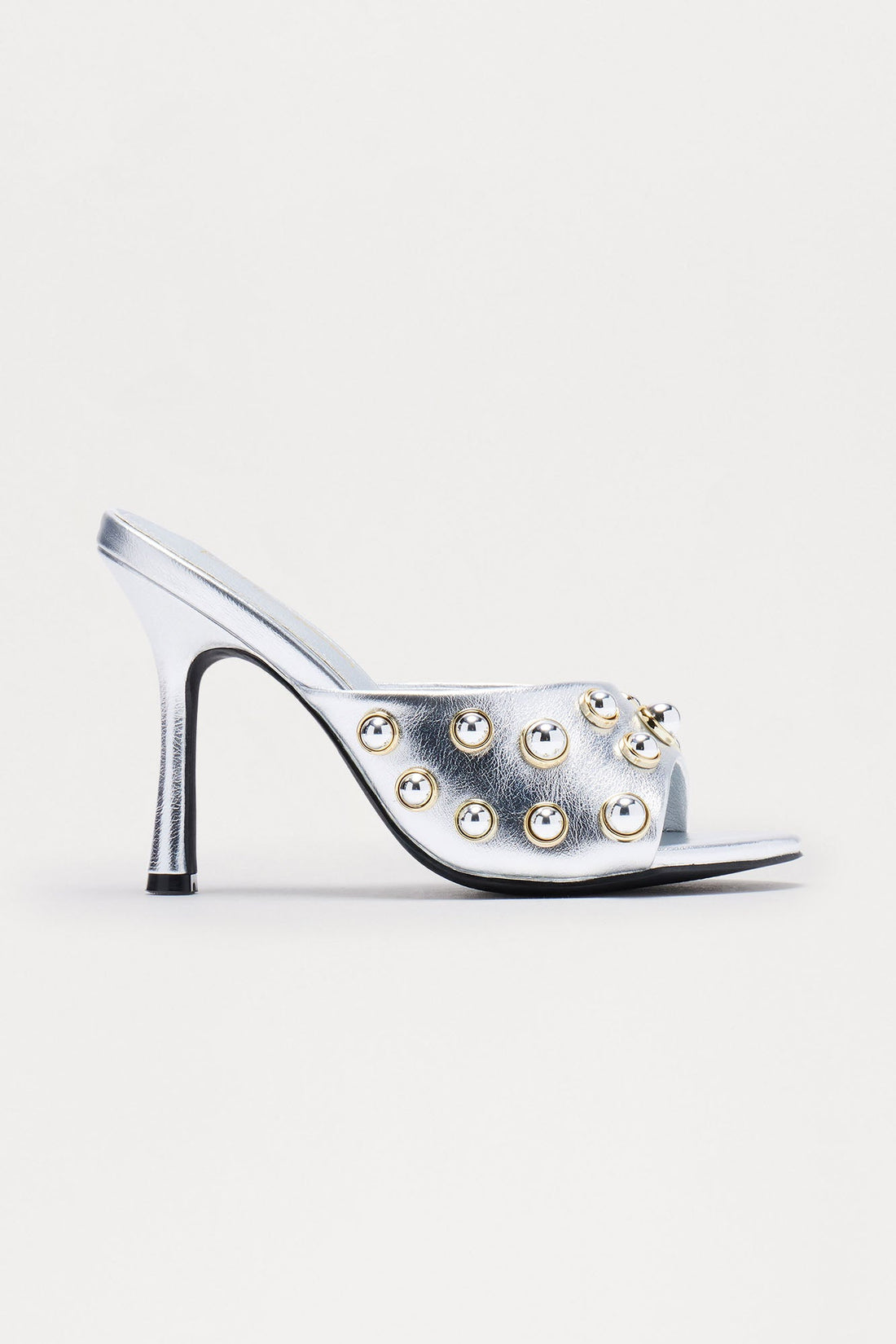 Malabo Studded Metallic Heels - Silver