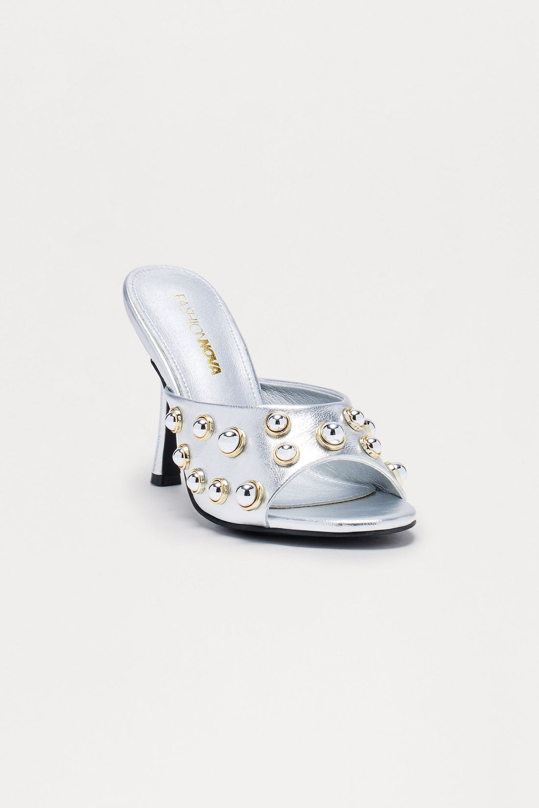 Malabo Studded Metallic Heels - Silver