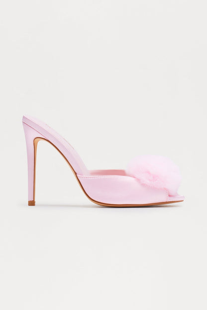 Shayla Faux Fur Satin Heels - Pink