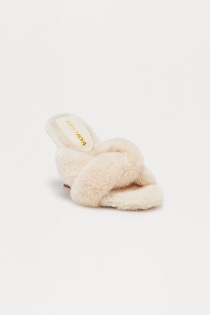 Unveil Knotted Sherpa Heels - Ivory