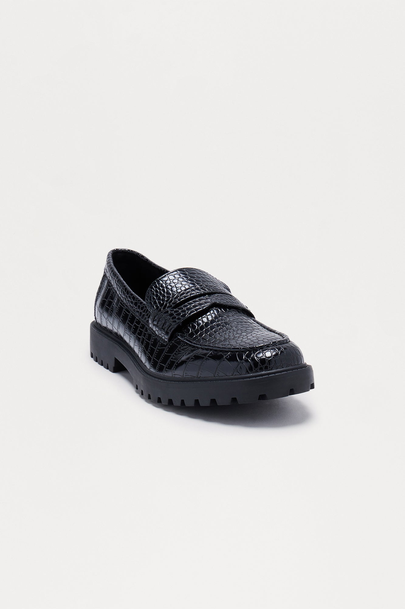 Croc Slip On Chunky Faux Leather Loafer - Black