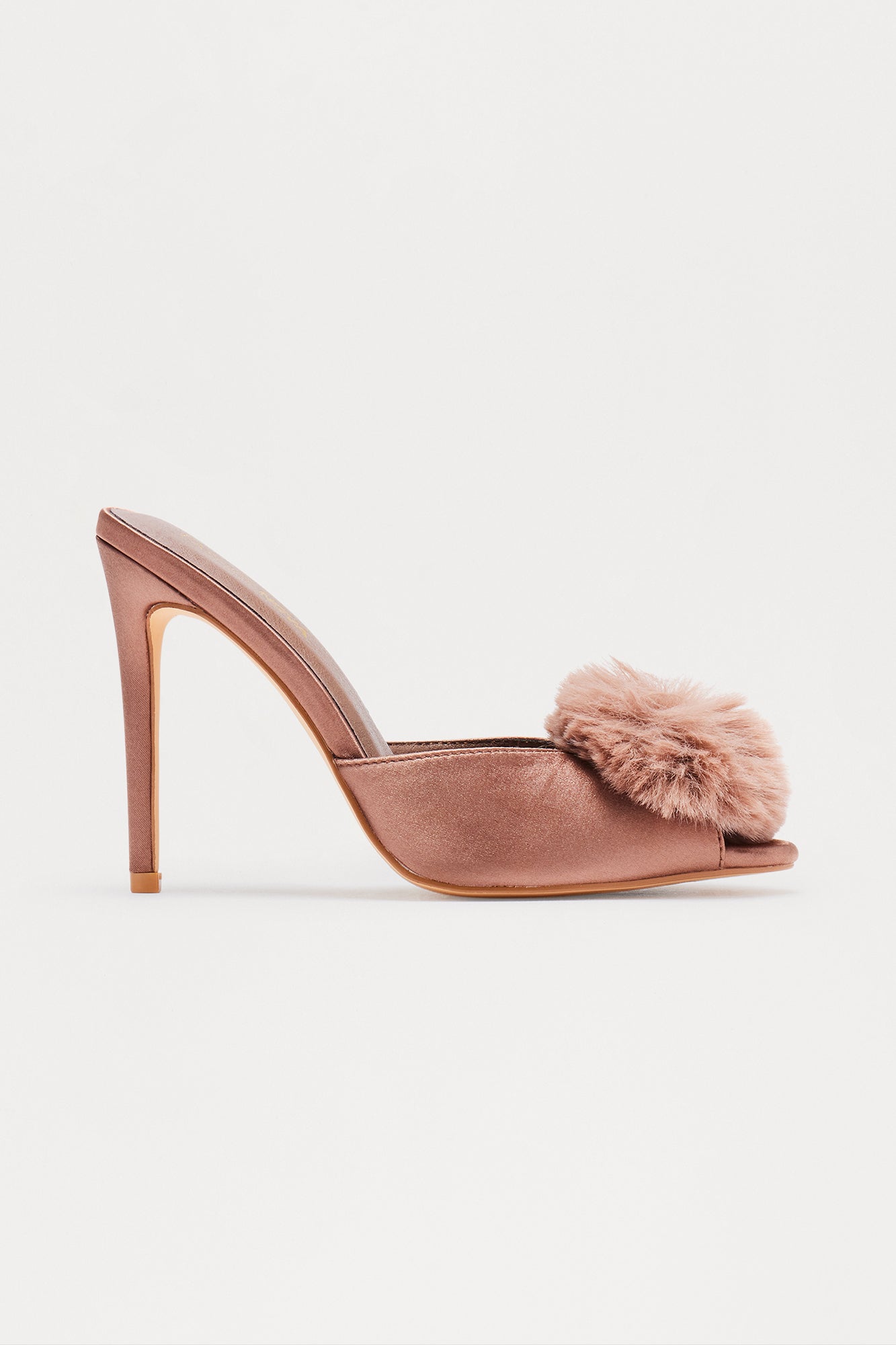Shayla Faux Fur Satin Heels - Brown