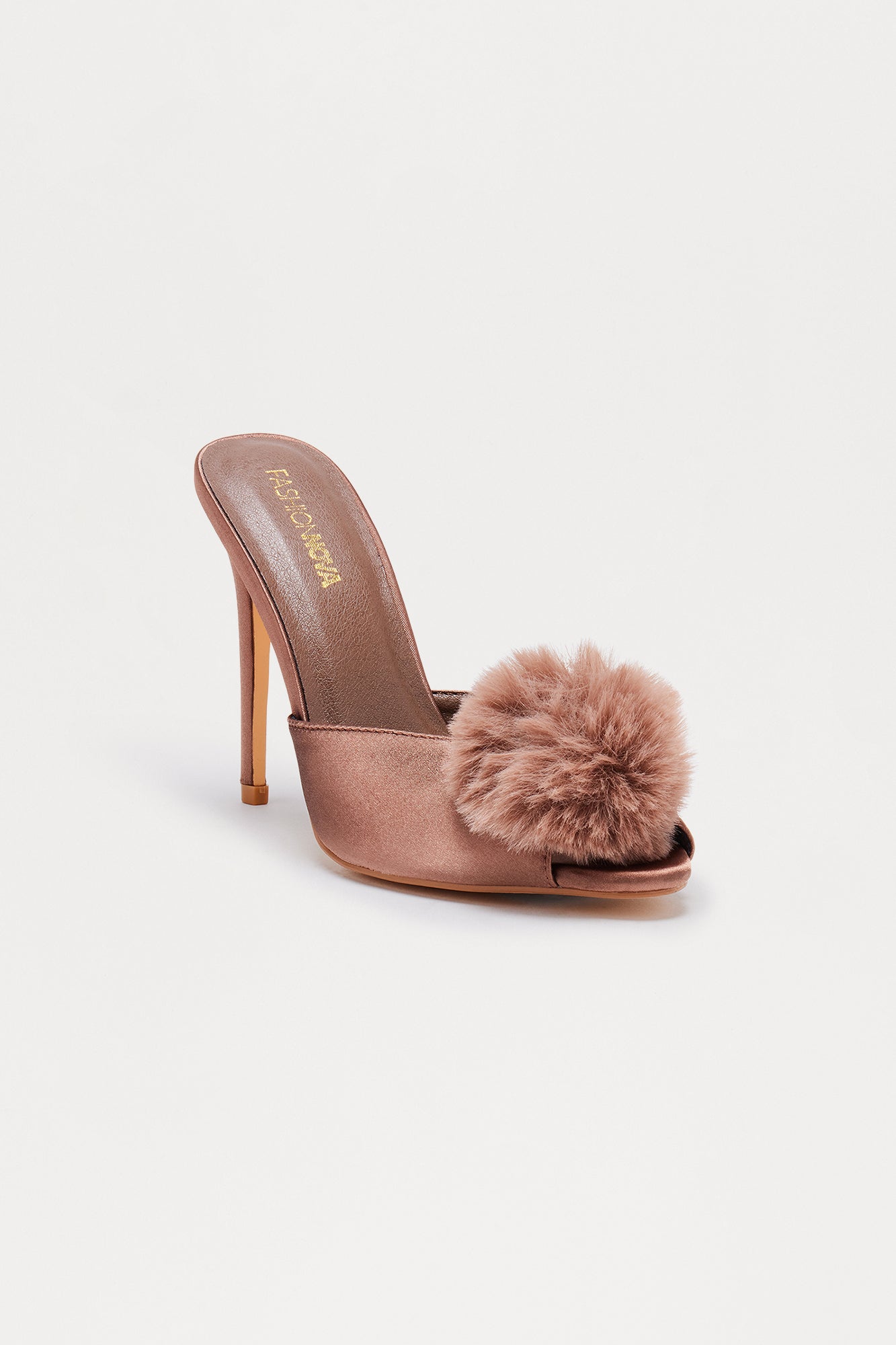 Shayla Faux Fur Satin Heels - Brown