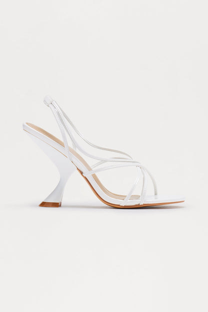 Calla Faux Patent Slingback Heels - White