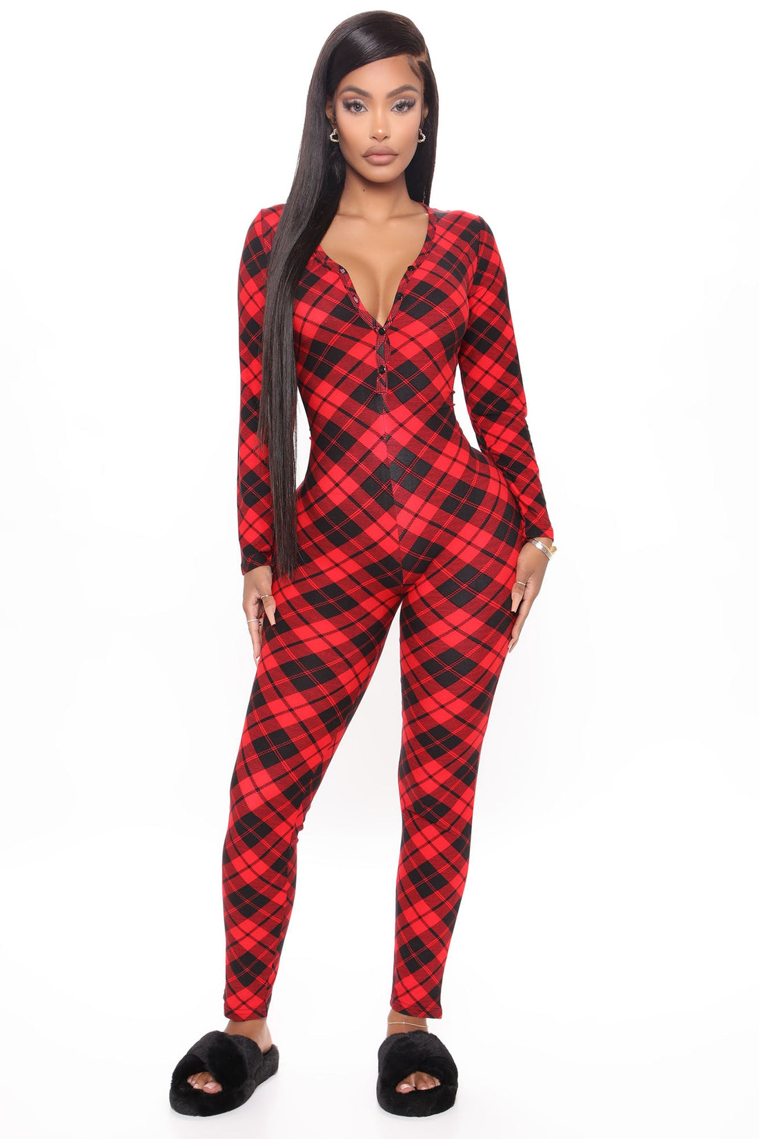 Plaid Habits PJ Jumpsuit Onesie - Red/Black