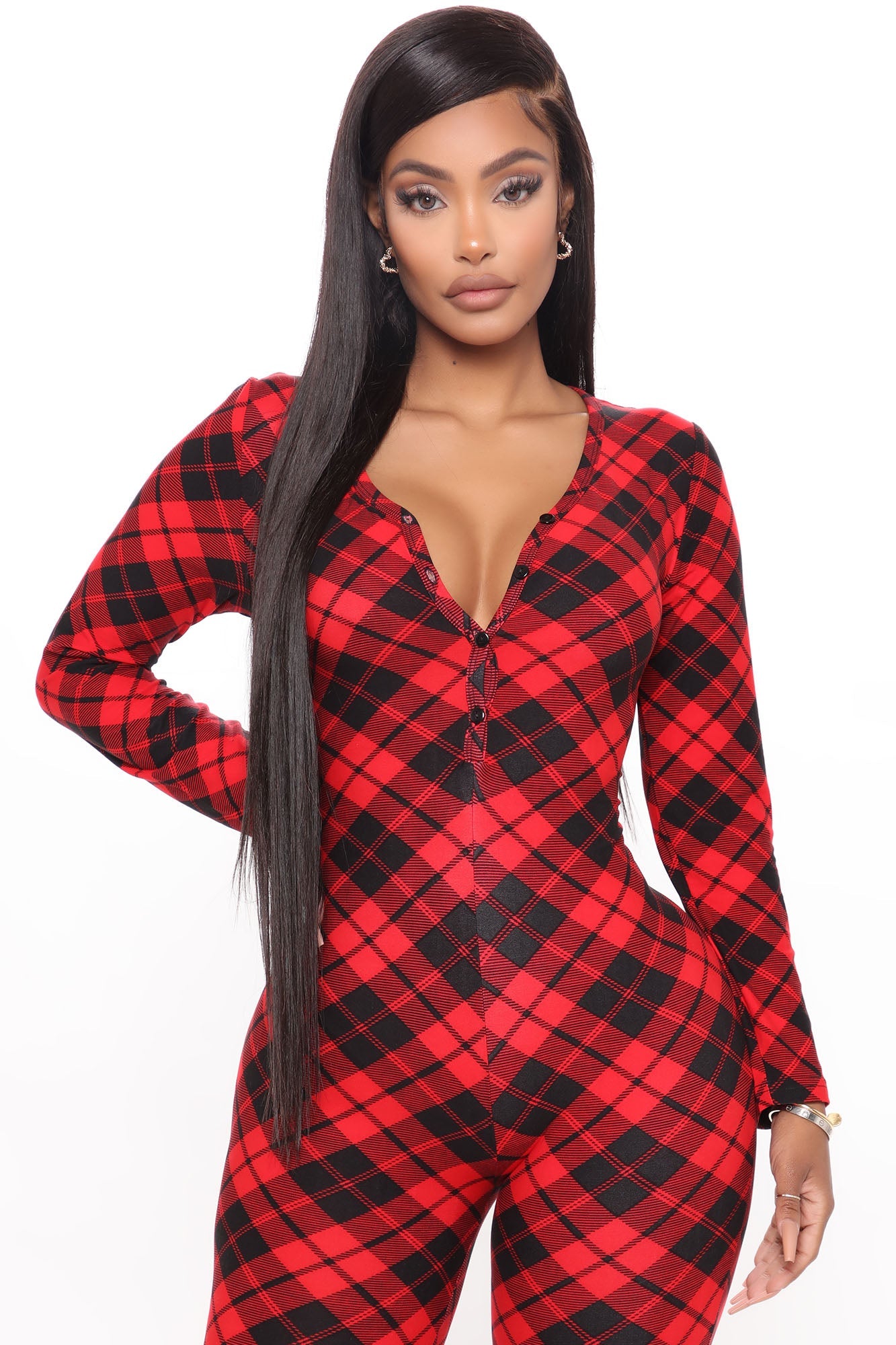 Plaid Habits PJ Jumpsuit Onesie - Red/Black