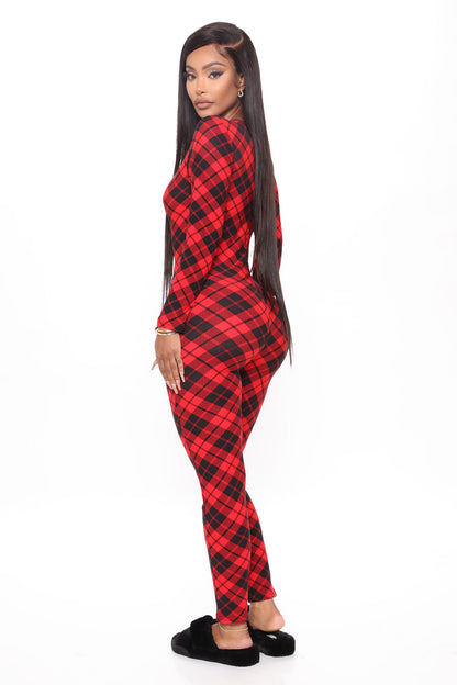 Plaid Habits PJ Jumpsuit Onesie - Red/Black