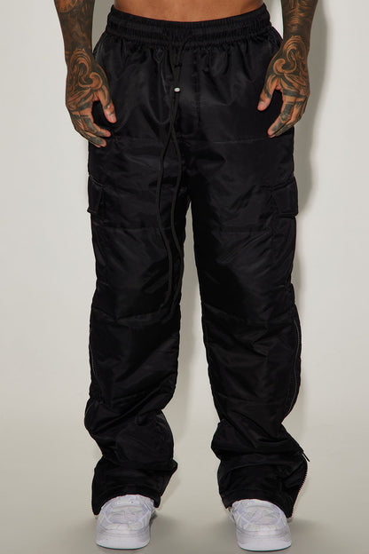 Ride With Me Baggy Padded Nylon Pants - Black