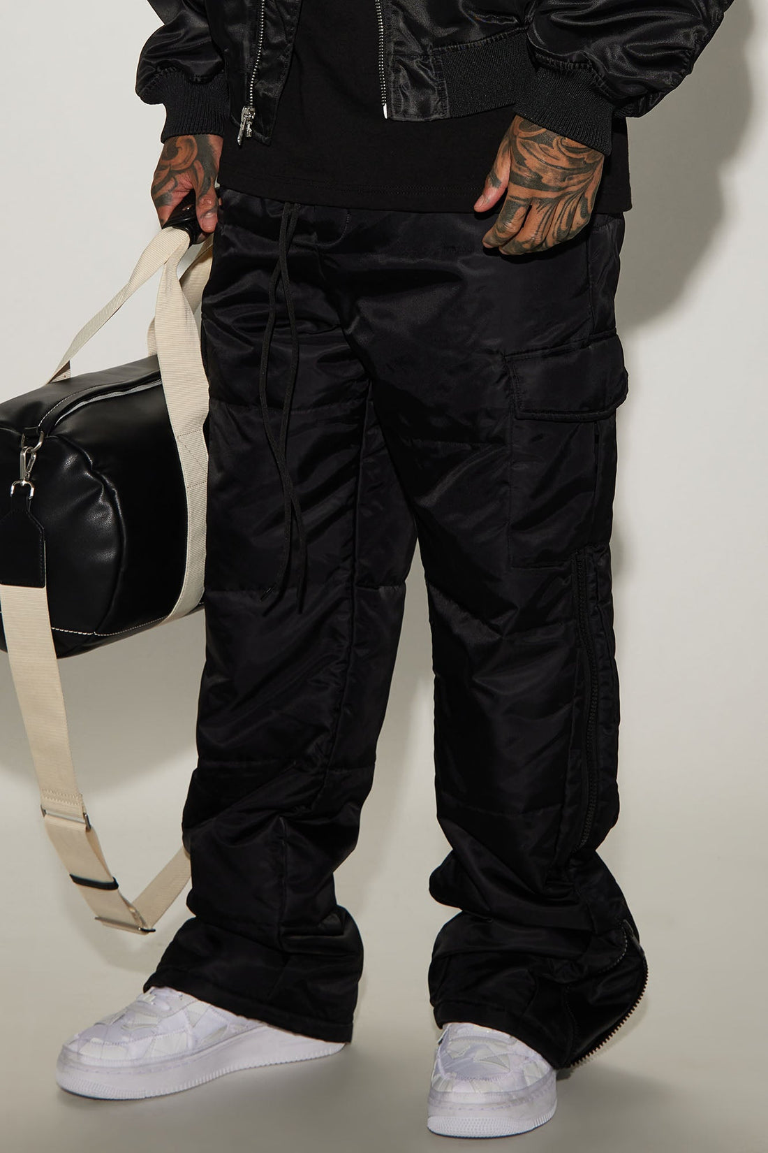Ride With Me Baggy Padded Nylon Pants - Black
