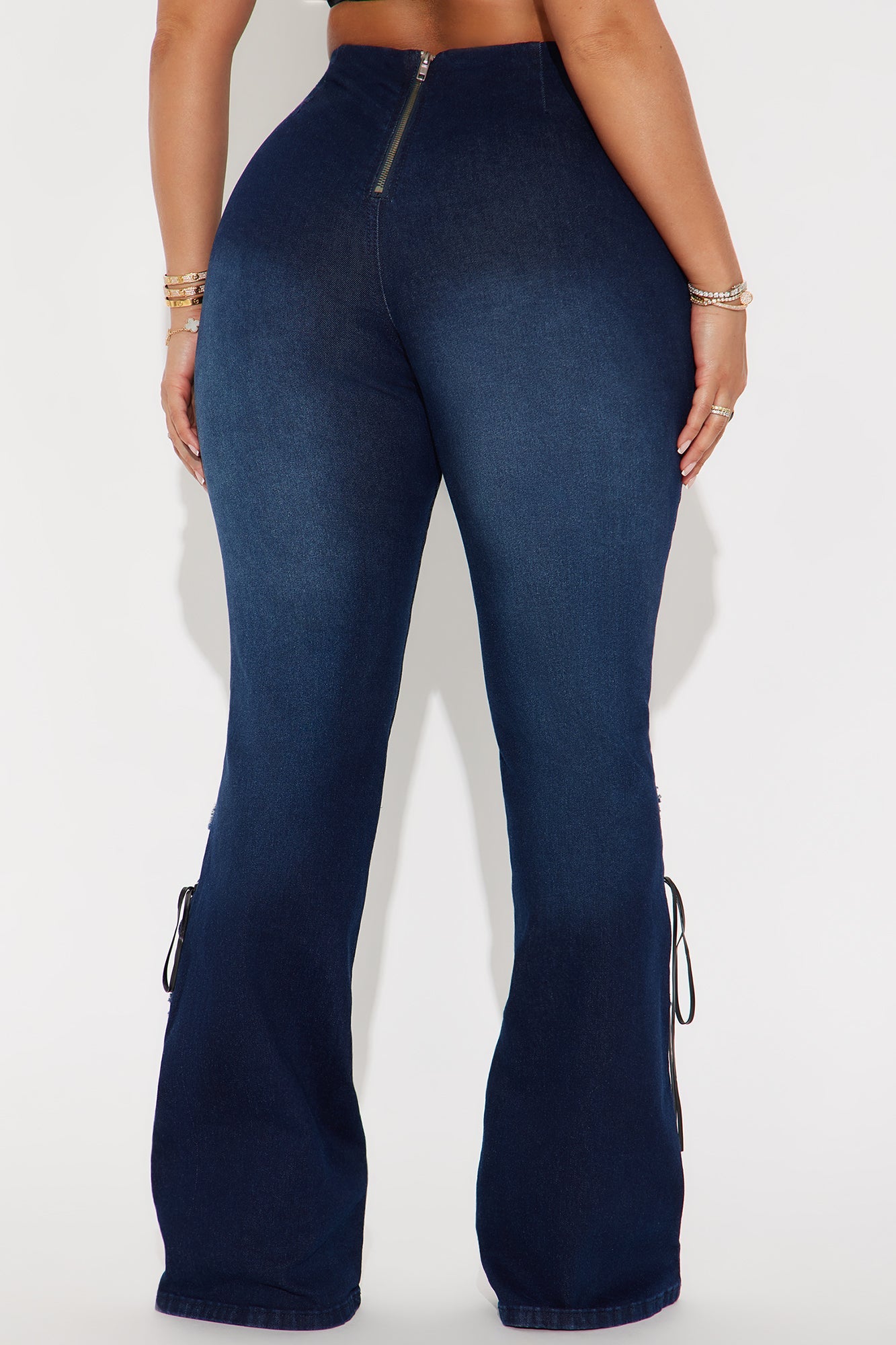 Day By Day Stretch Lace Up Straight Leg Jeans - Dark Wash