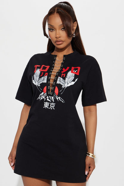 Tokyo Drift Tshirt Mini Dress - Black