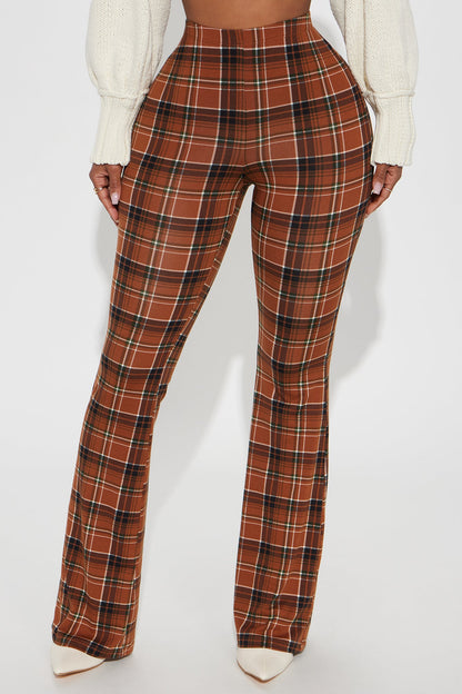 Anastasia Plaid Flare Pant - Brown/combo