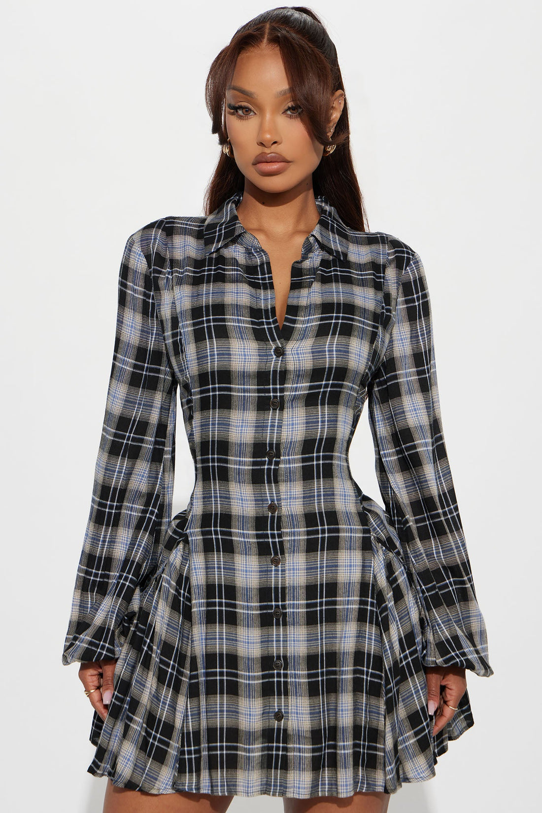 Rianne Plaid Mini Shirt Dress - Blue/combo