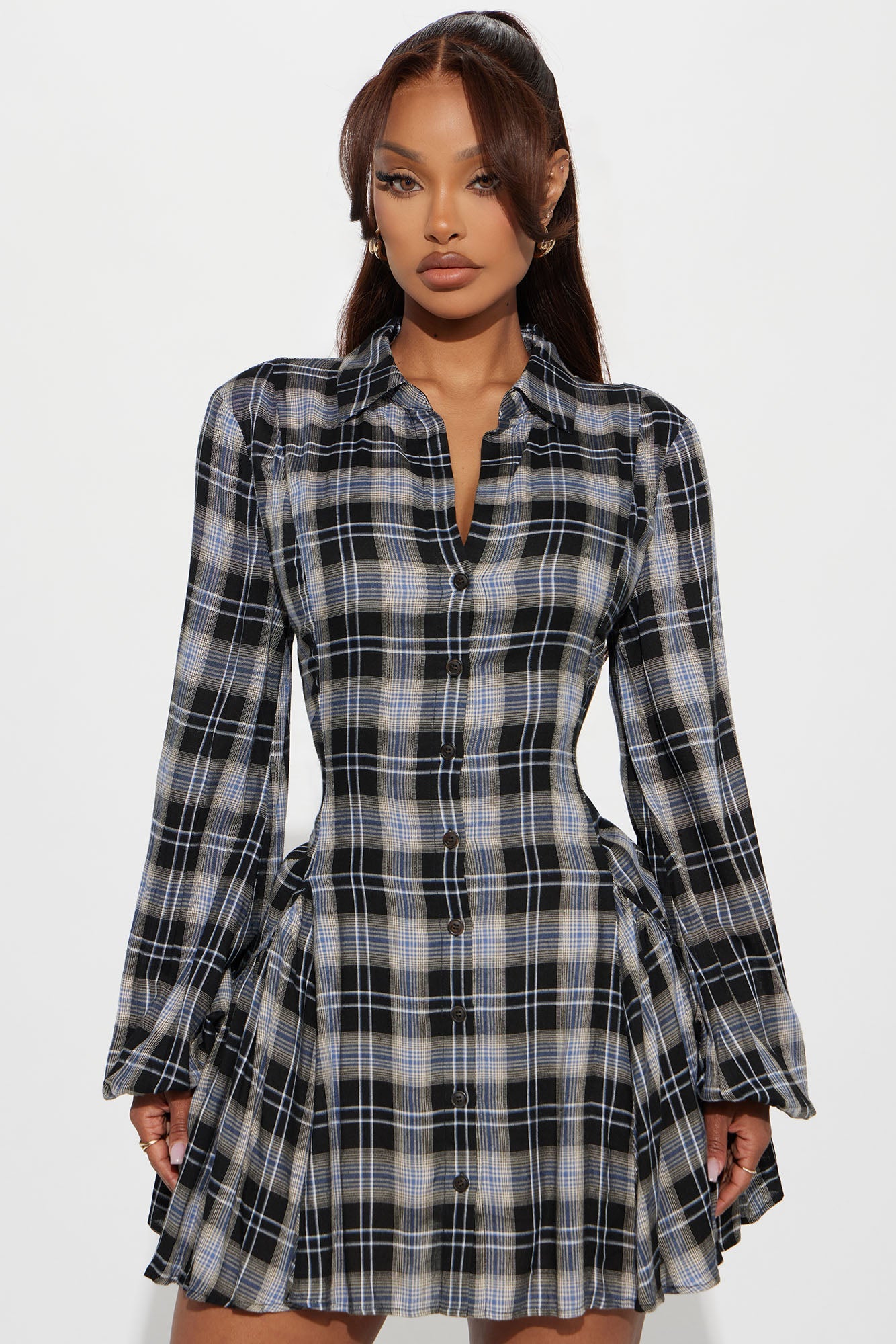 Rianne Plaid Mini Shirt Dress - Blue/combo