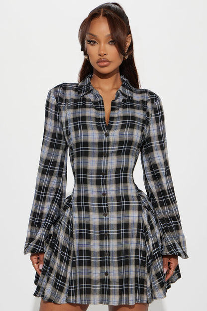 Rianne Plaid Mini Shirt Dress - Blue/combo