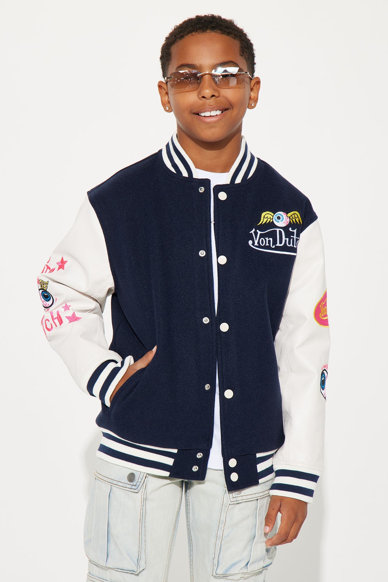 Mini Von Dutch Eyeball Varsity Jacket - Navy/combo