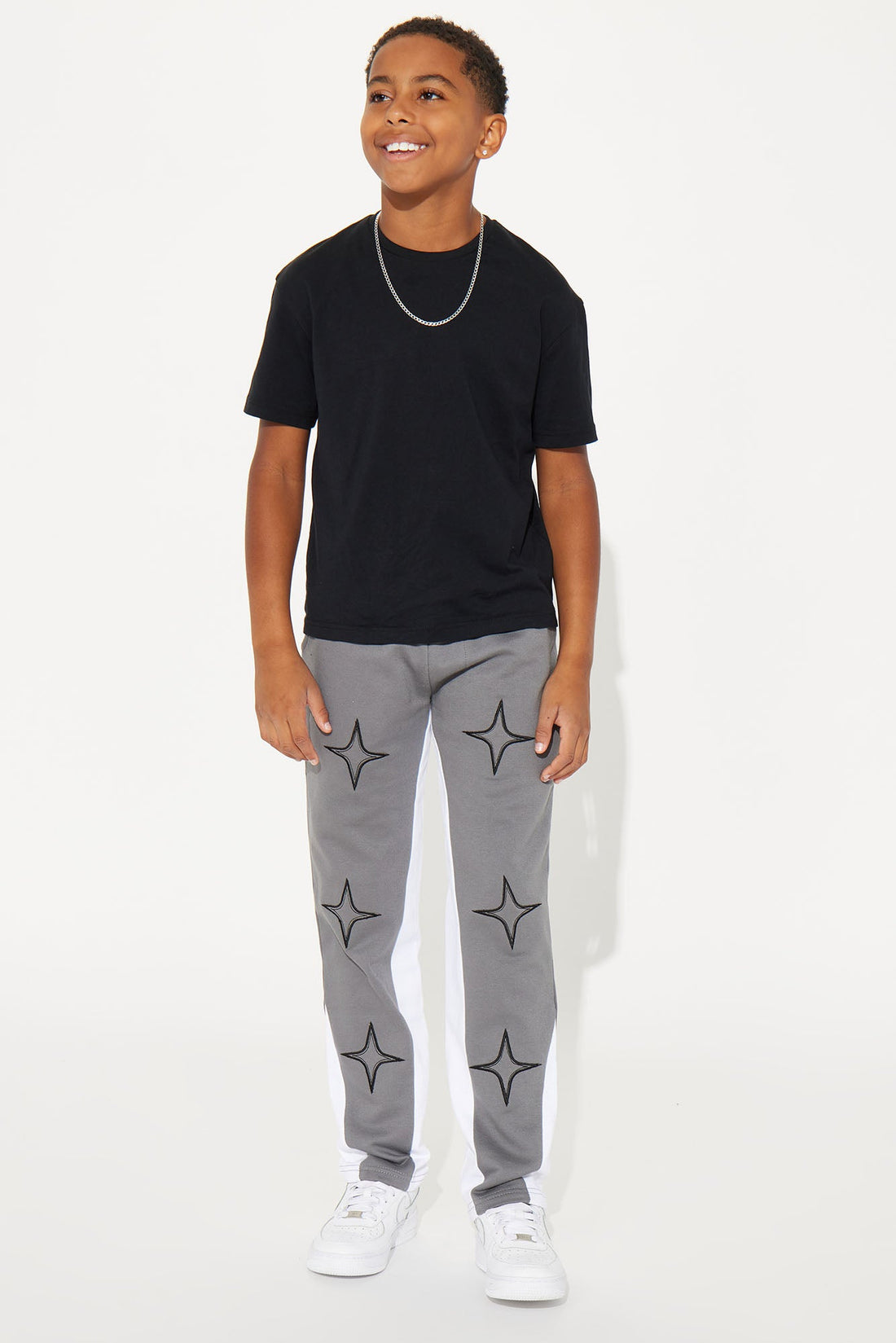 Mini Star Sight Patched Fleece Straight Bottom Pant - Charcoal