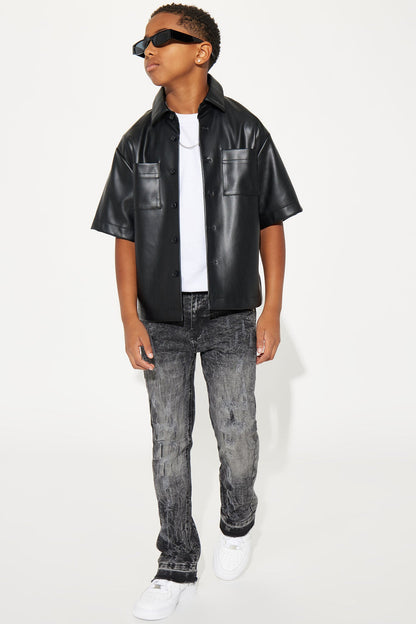 Mini Limitless Rip &amp; Repair Stacked Flare Denim Jean - Black Wash