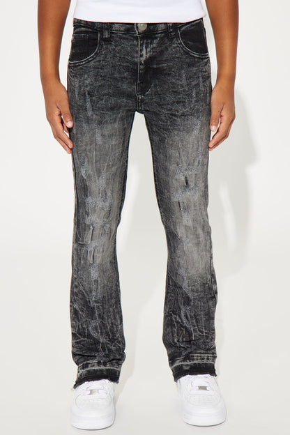 Mini Limitless Rip &amp; Repair Stacked Flare Denim Jean - Black Wash