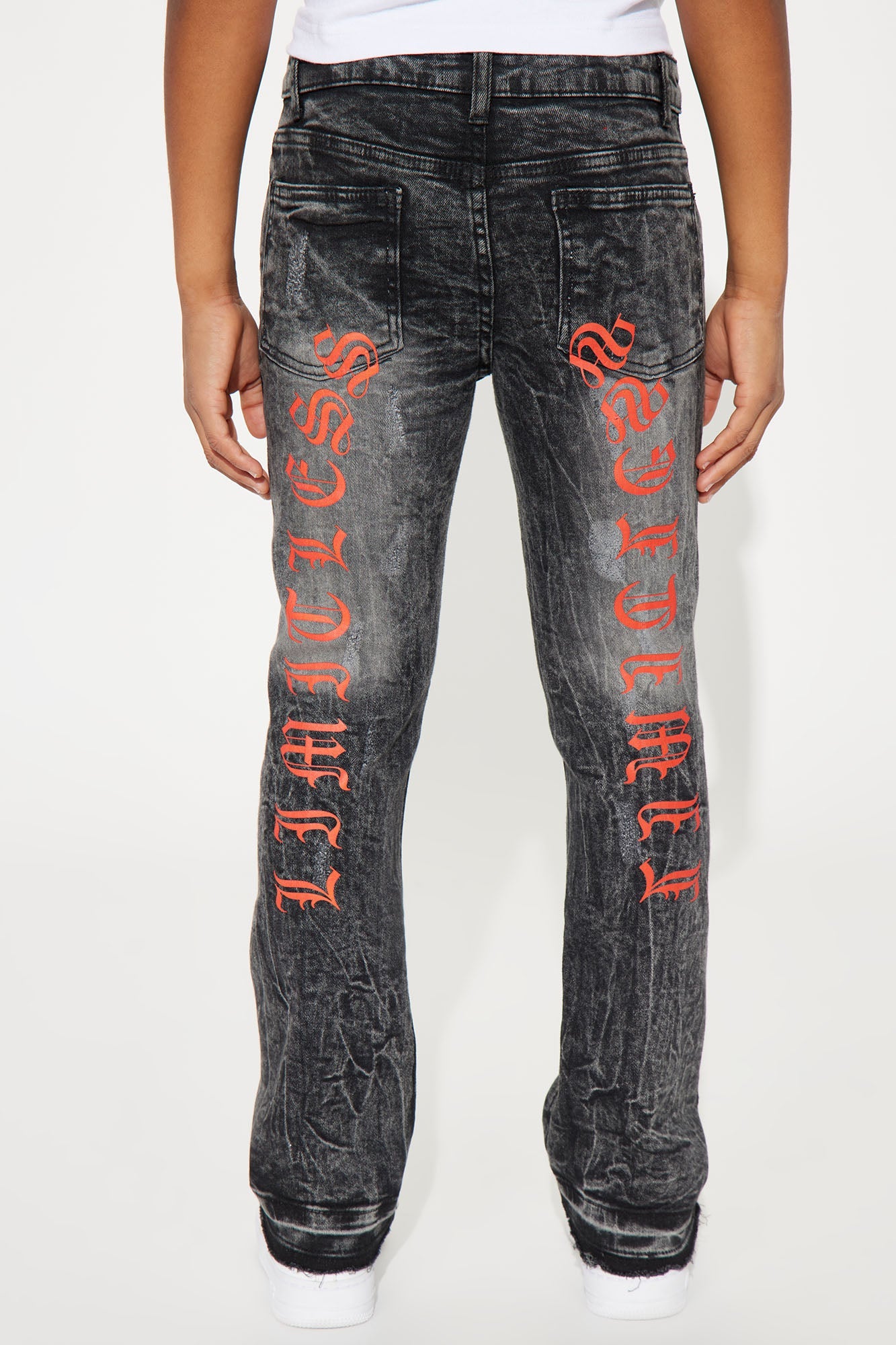 Mini Limitless Rip &amp; Repair Stacked Flare Denim Jean - Black Wash