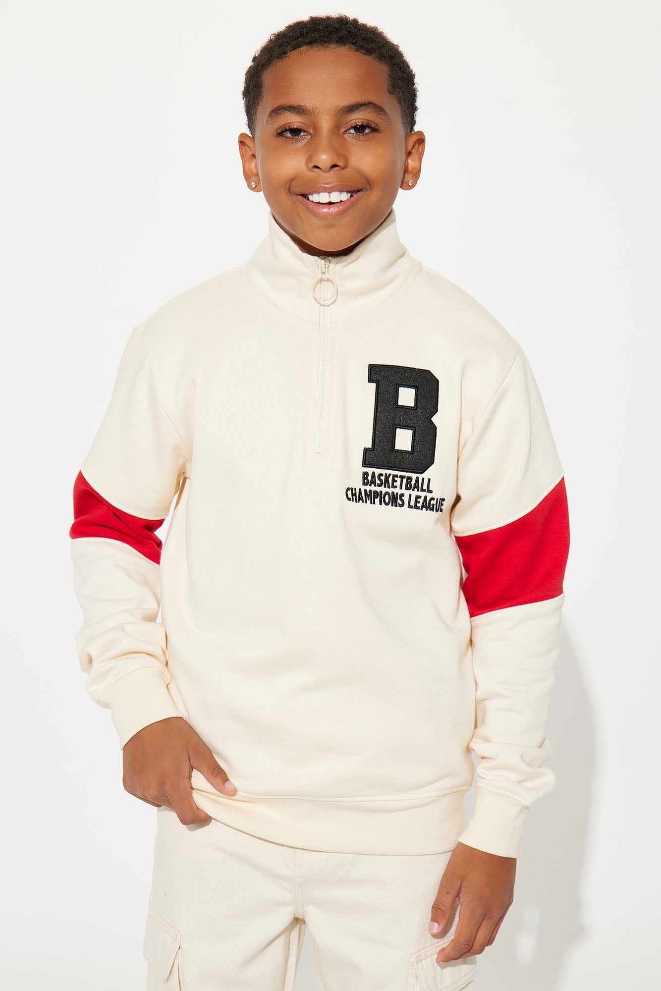 Mini Baseball Champions League Fleece Mock Neck Sweatshirt - Sand