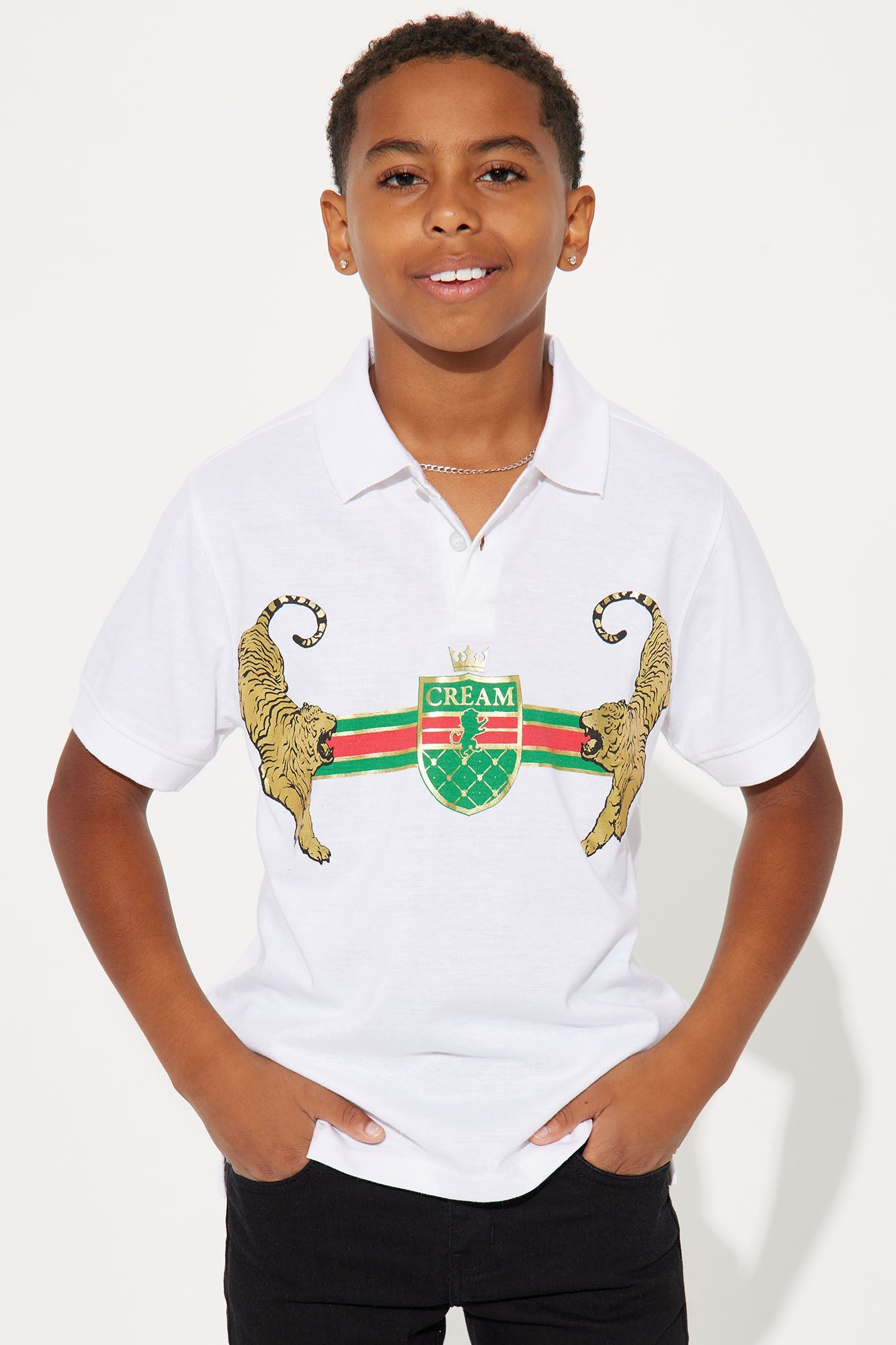 Mini King Of The Jungle Polo Knit Top - White