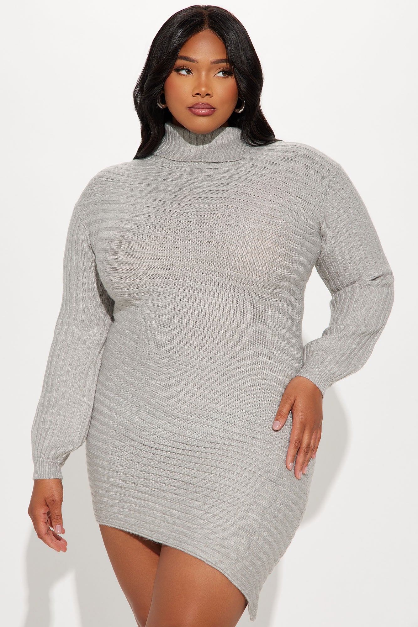 Avalynne Asymmetrical Sweater Midi Dress - Heather Grey