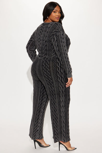 Ineza Mineral Wash Sweater Pant Set - Charcoal